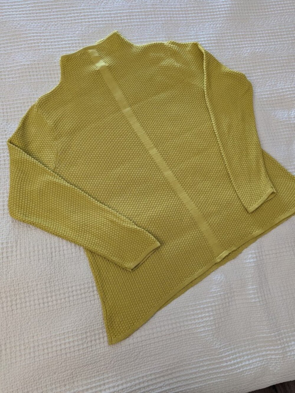 Mercer & Madison Cotton Textured Knit Sweater Chartreuse Green Mustard Cowl Neck - Picture 9 of 11